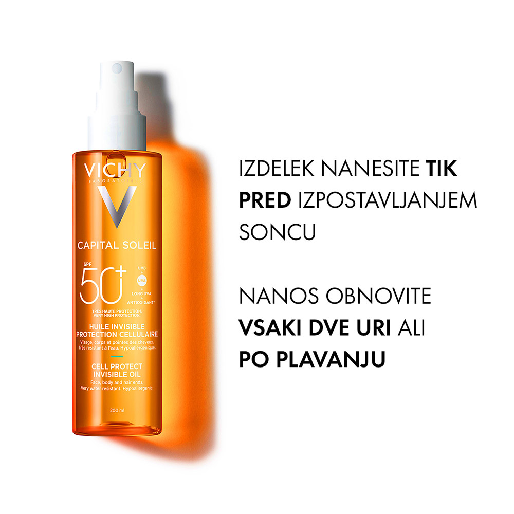 Vichy Capital Soleil, zaščitno olje za obraz, telo in konice las ZF 50+ (200 ml)