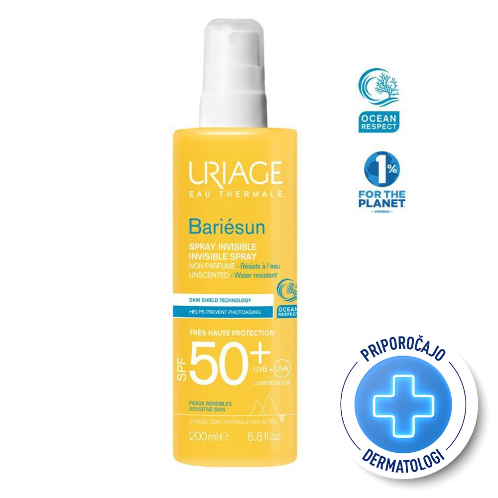 Uriage Bariesun, pršilo brez parfuma za zaščito pred soncem - ZF50+ (200 ml)