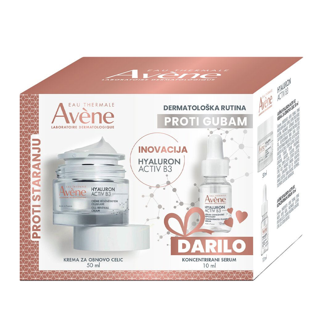 Avene Hyaluron Activ B3, anti-age paket nego obraza - krema in serum (50 ml + 10 ml)