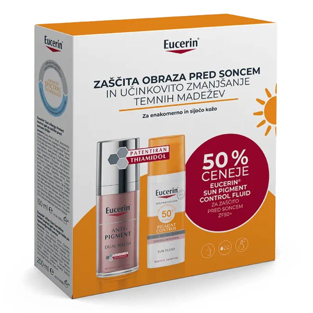 Eucerin Sun, paket proti hiperpigmentaciji in za zaščito pred soncem - ZF 50+ (30 ml + 50 ml)