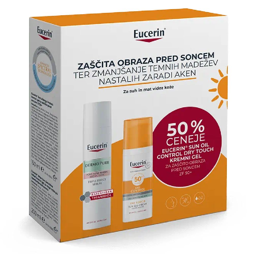 Eucerin Sun, paket proti temnim madežem nastalih zaradi aken in za zaščito pred soncem - ZF 50+ (40 ml + 50 ml)