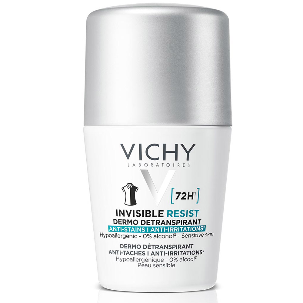 Vichy Invisible Resist 72H, detranspirant roll-on proti madežem in razdraženosti (50 ml)