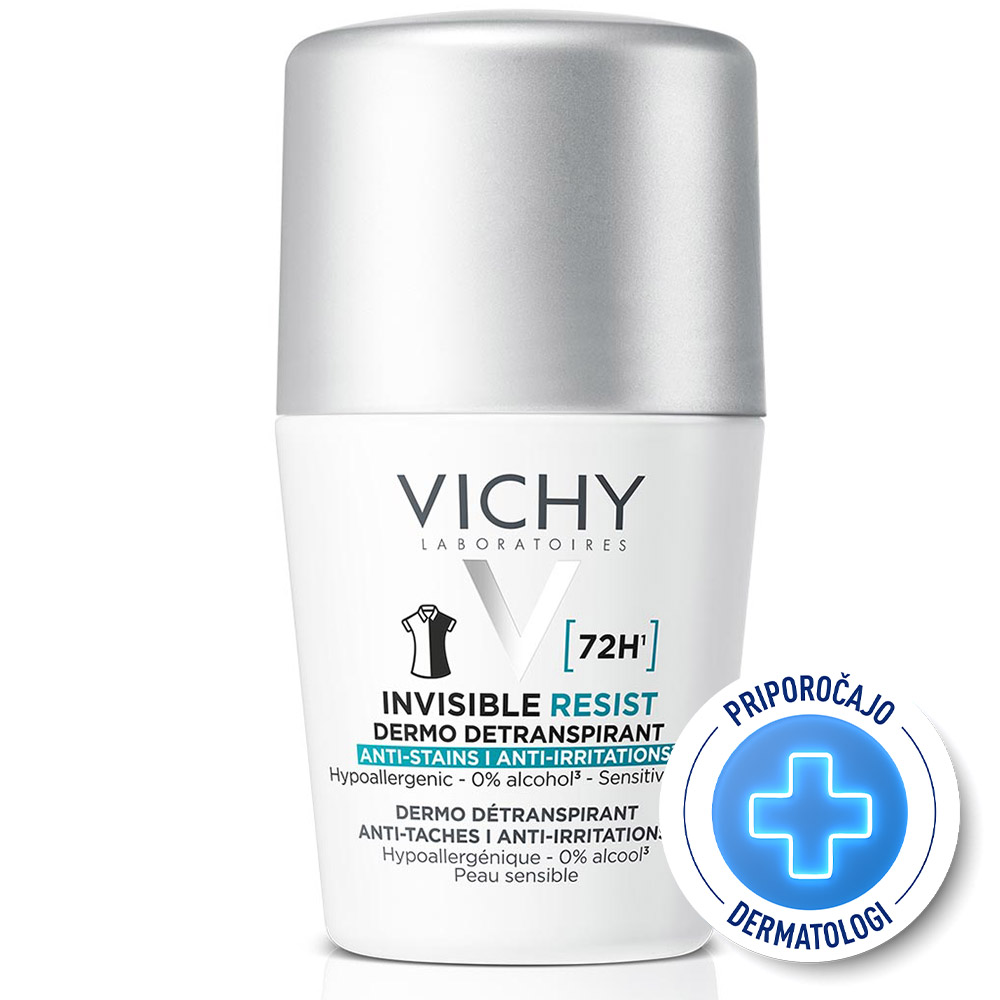 Vichy Invisible Resist 72h, detranspirant proti madežem in razdraženosti - roll-on (50 ml)
