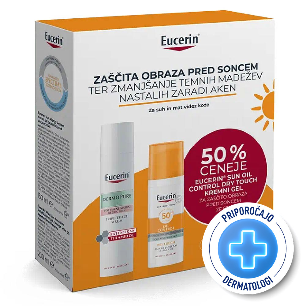 Eucerin Sun, paket proti temnim madežem nastalih zaradi aken in za zaščito pred soncem - ZF50+ (40 ml + 50 ml)