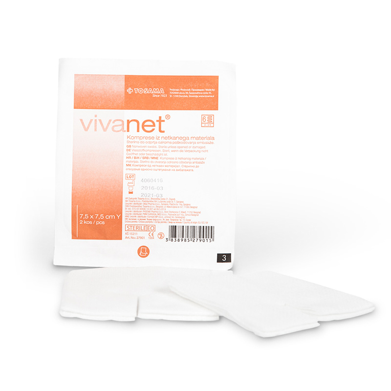 Vivanet, sterilne komprese 7,5 x 7,5 cm (50 x 2 kompresi)