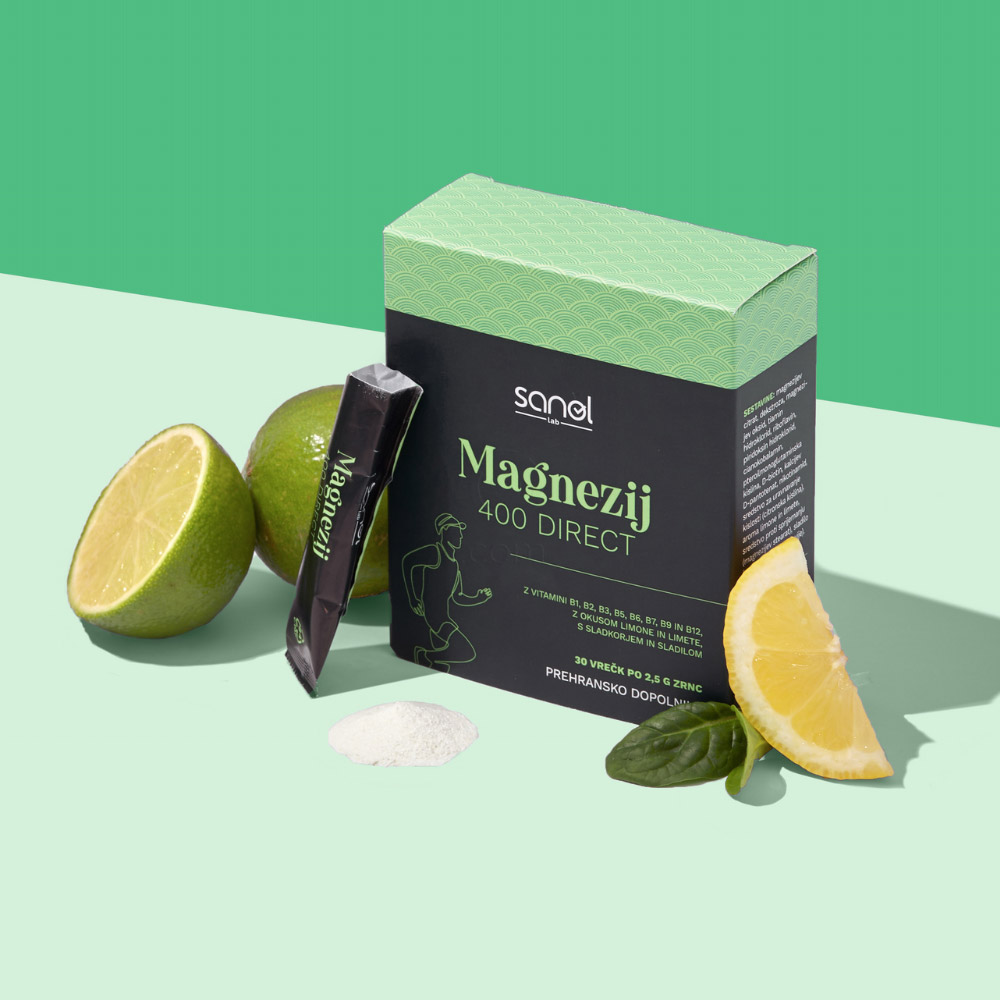 Sanol LAB Magnezij 400 Direct, vrečke - limona in limeta (30 x 2,5 g)