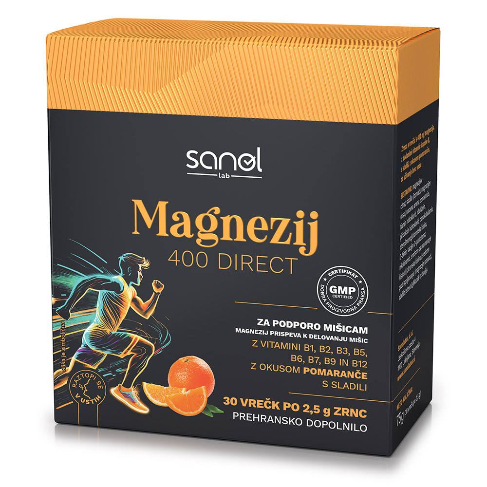 Sanol LAB Magnezij 400 Direct, vrečke - pomarančna (30 x 2,5 g)