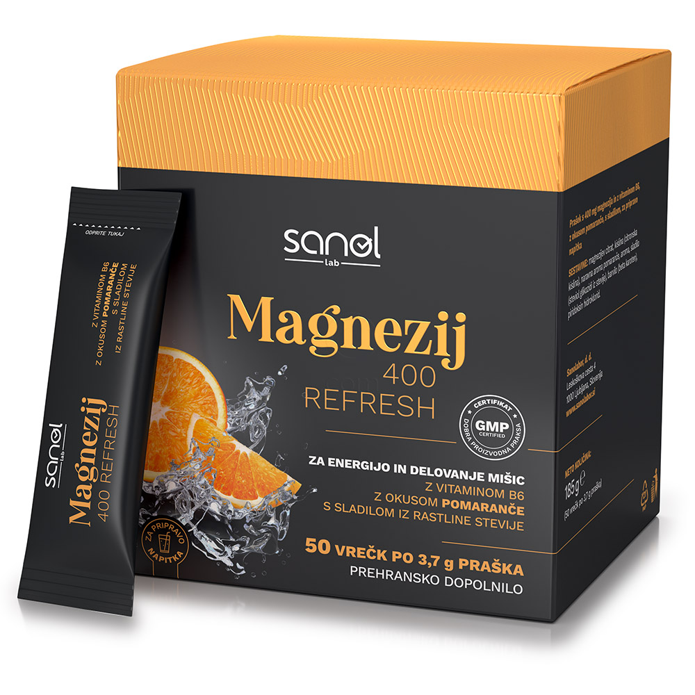 Sanol Lab Magnezij 400 Refresh, vrečke (50 x 3,7 g)