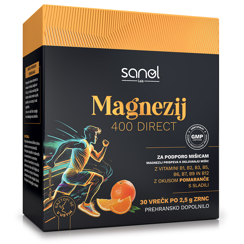 Sanol LAB Magnezij 400 Direct, vrečke - pomarančna (30 x 2,5 g) 
