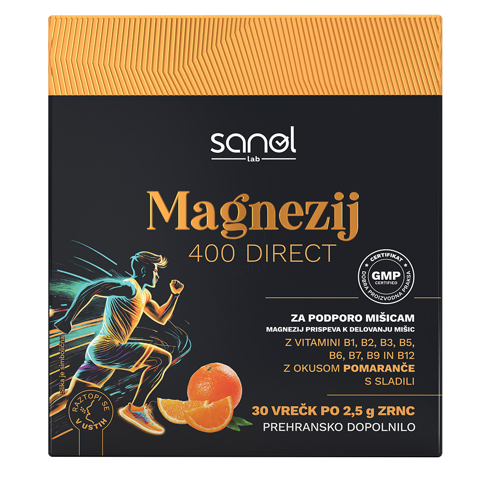 Sanol LAB Magnezij 400 Direct, vrečke - pomarančna (30 x 2,5 g)