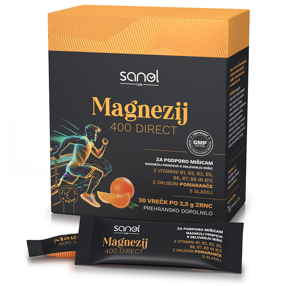 Sanol LAB Magnezij 400 Direct, vrečke - pomarančna (30 x 2,5 g)