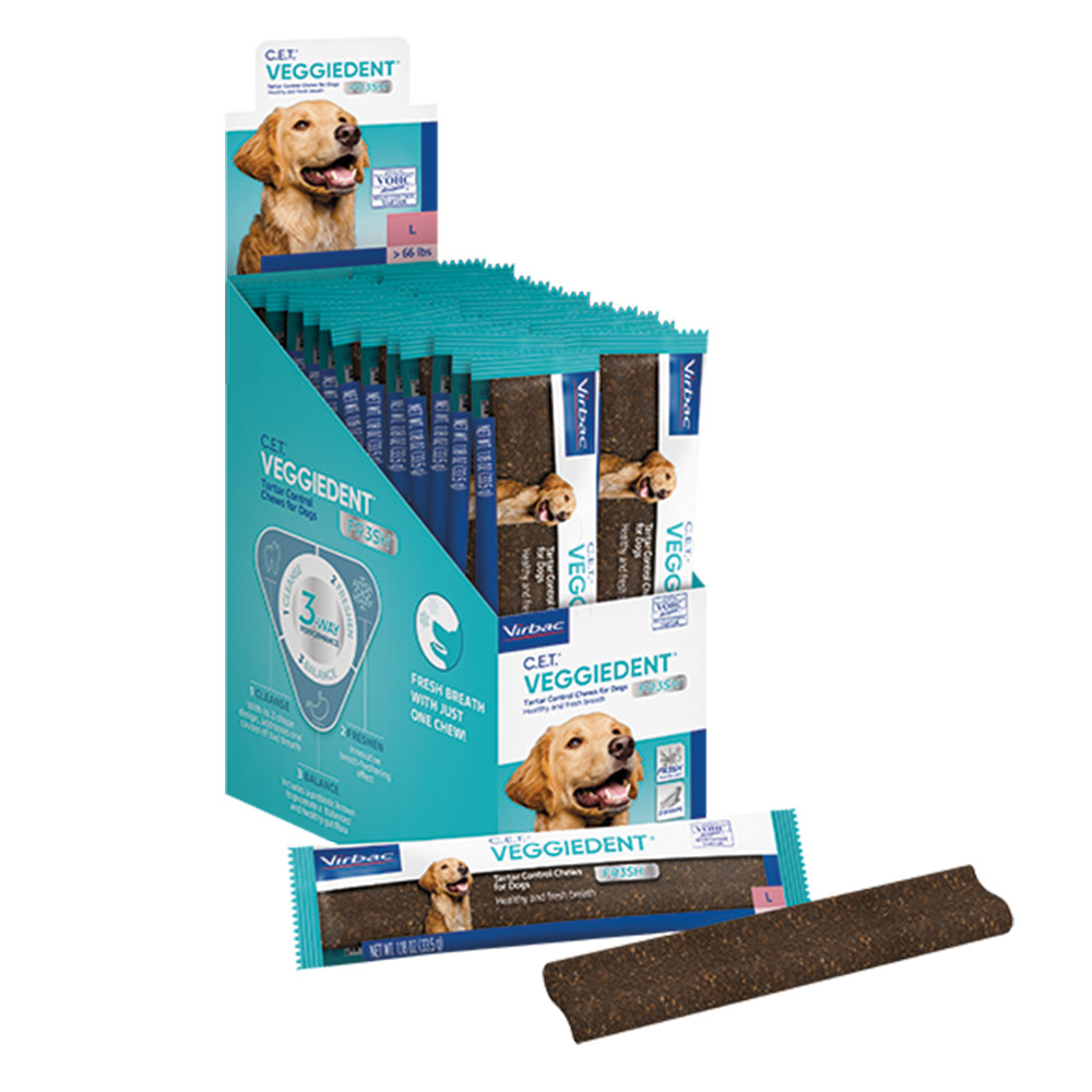 VeggieDent Fr3sh Single Virbac, okusne žvečljive palčke za velike pse (>30 kg) za nadzor nad zobnim kamnom & zobnimi oblogami (24 palčk)