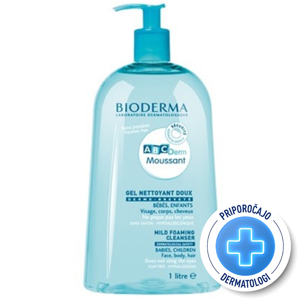 Bioderma ABCDerm Moussant, nežen čistilni gel za lase in kožo (1000 ml)
