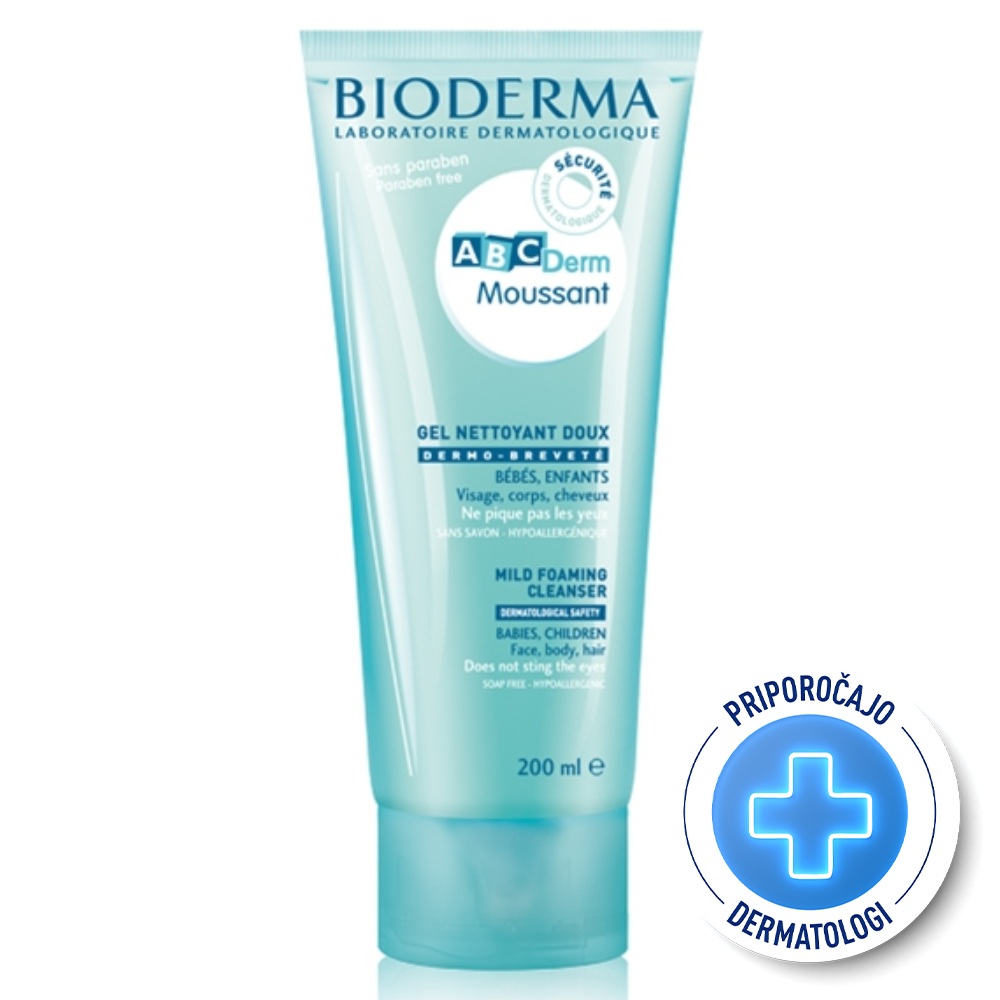 Bioderma ABCDerm Moussant, čistilni gel za lase in telo - 200 ml