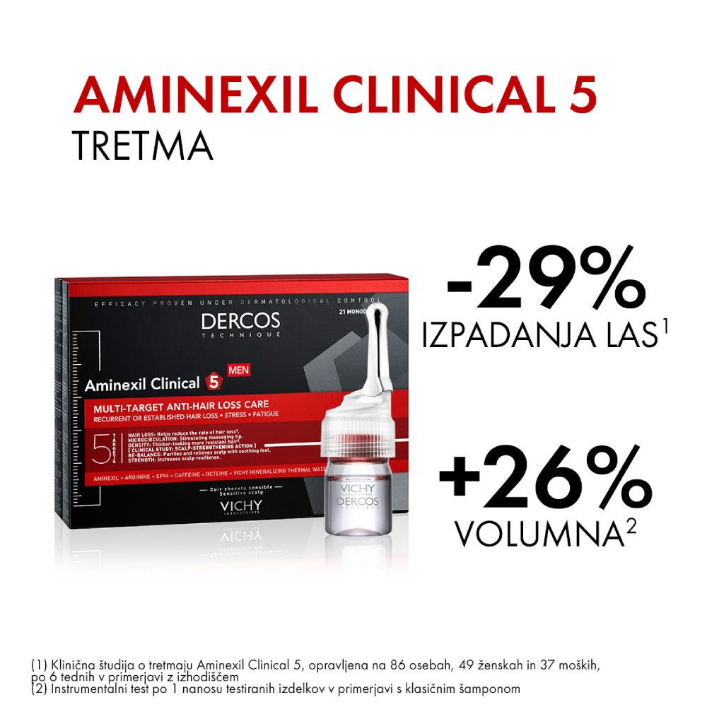 Vichy Dercos Aminexil Clinical 5, ampule proti izpadanju las za moške (21 x 6 ml)