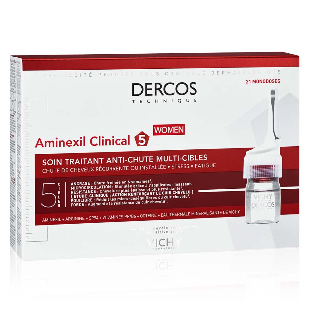 Vichy Dercos Aminexil Clinical 5, ampule proti izpadanju las za ženske (21 x 6 ml)