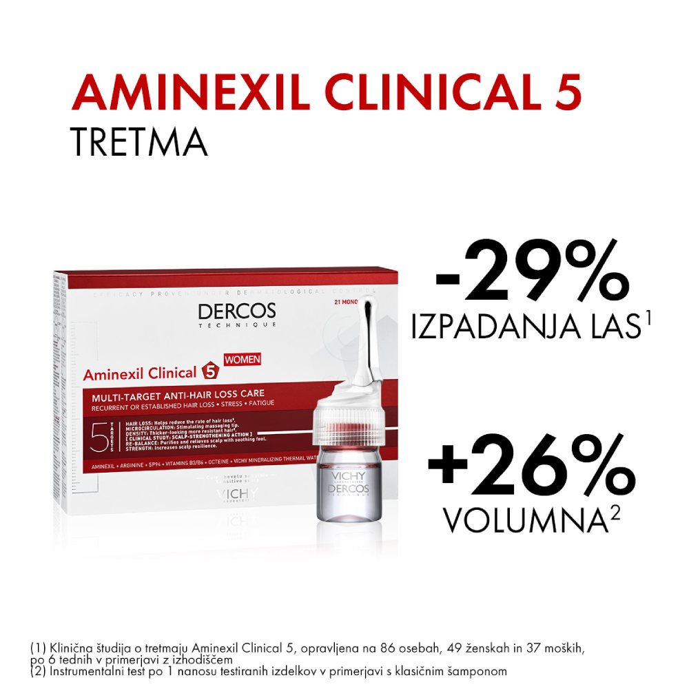 Vichy Dercos Aminexil Clinical 5, ampule proti izpadanju las za ženske (21 x 6 ml)