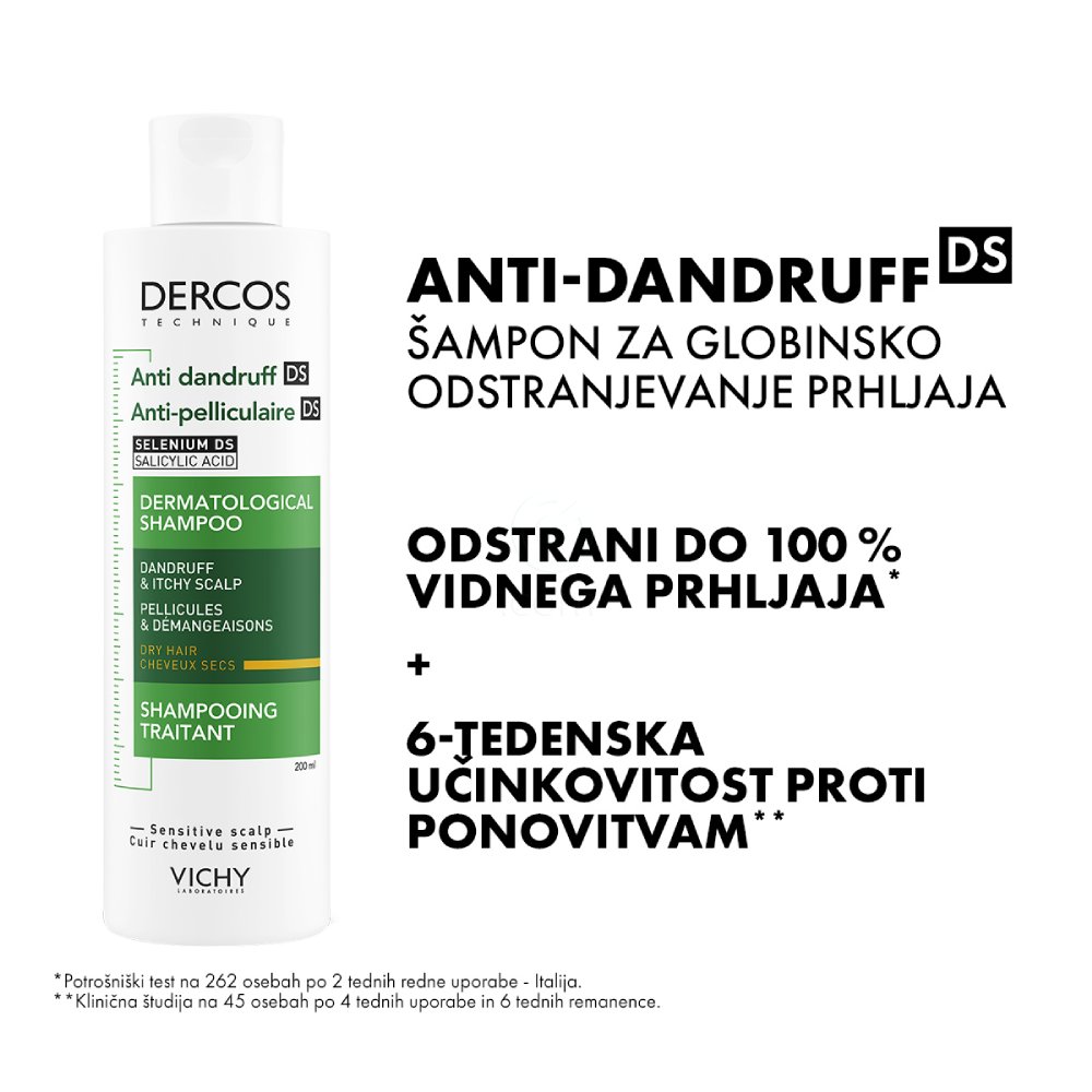 Vichy Dercos, šampon proti prhljaju za suhe lase (200 ml)