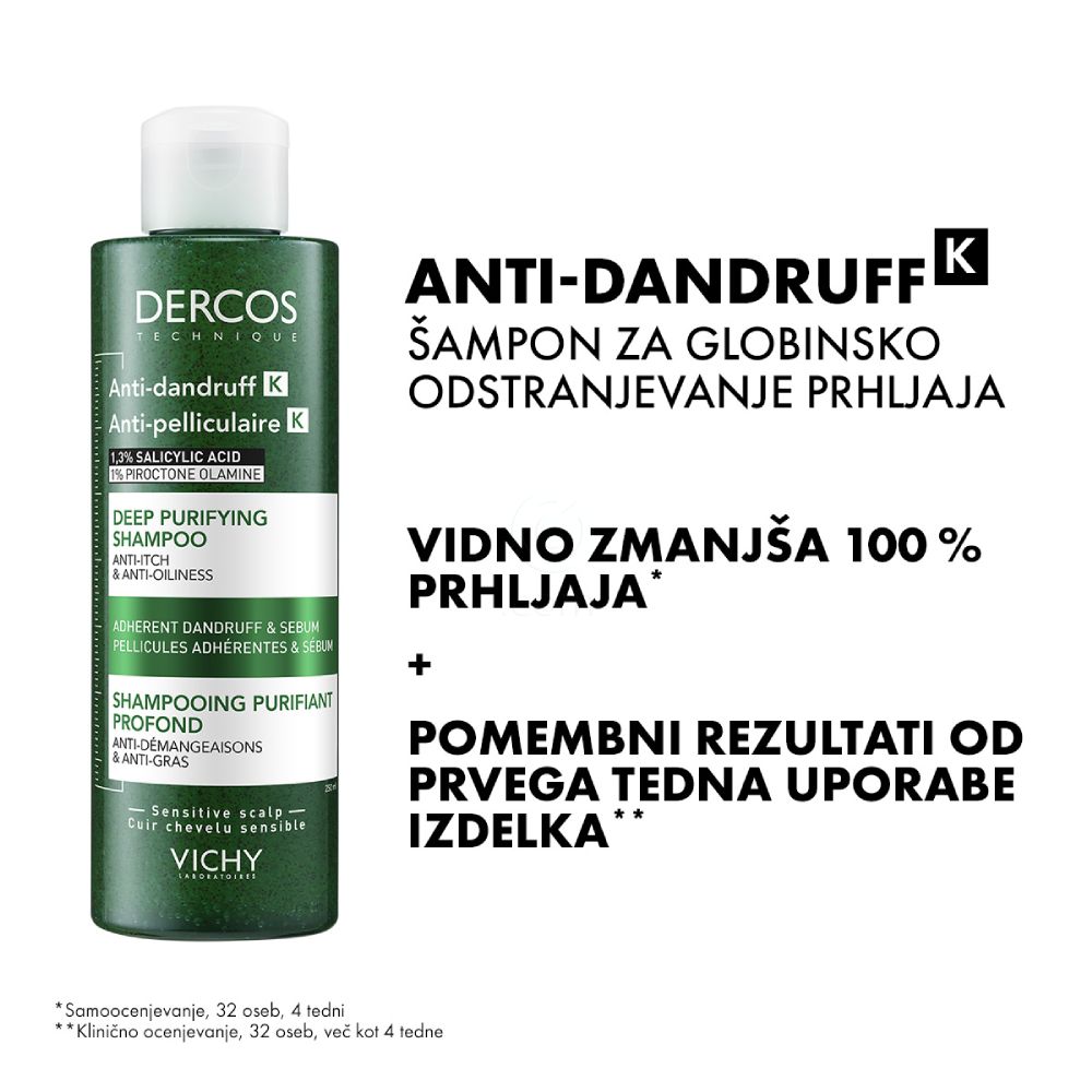 Vichy Dercos Anti dandruff K, šampon proti lepljivemu prhljaju in sebumu (250 ml)