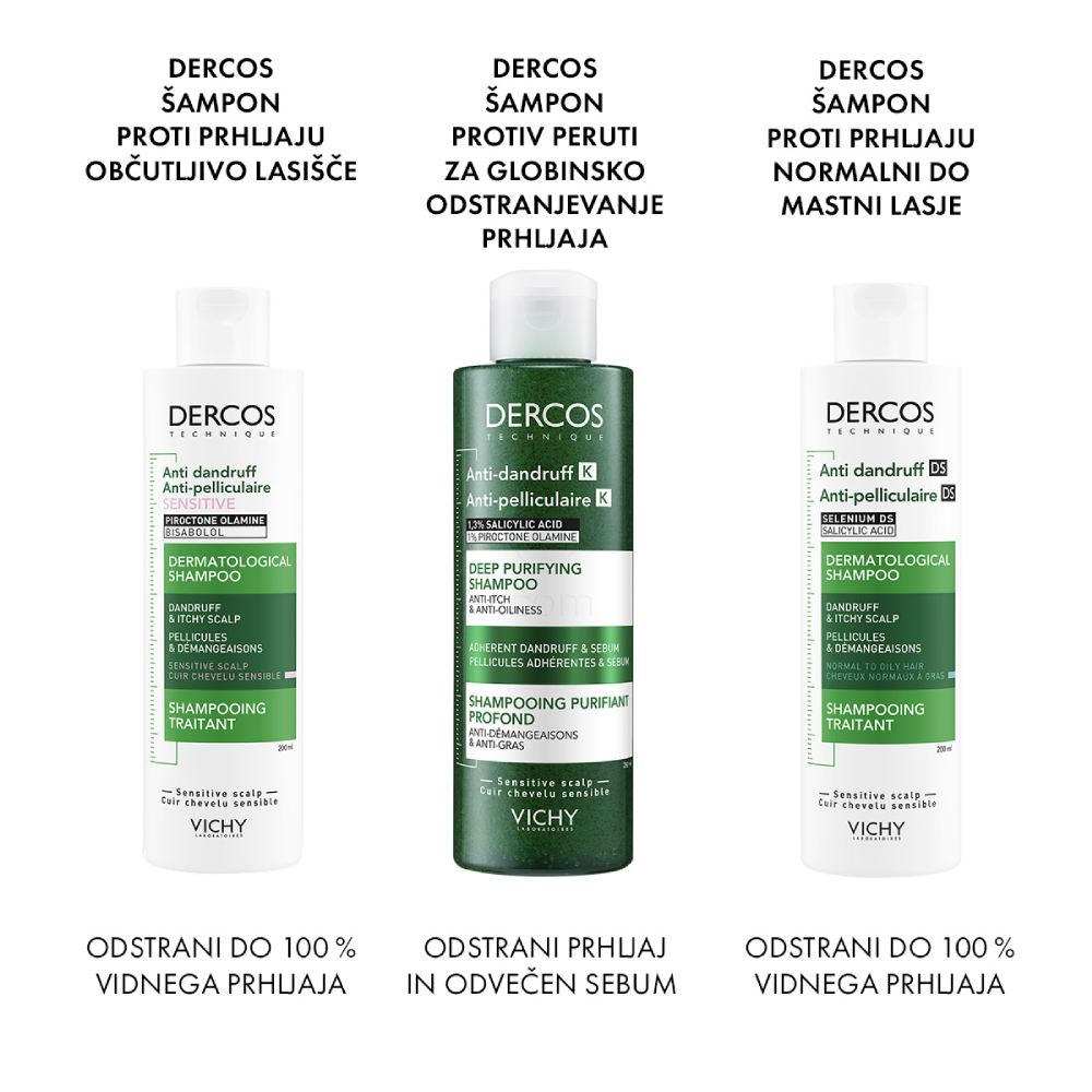 Vichy Dercos Anti dandruff K, šampon proti lepljivemu prhljaju in sebumu (250 ml)