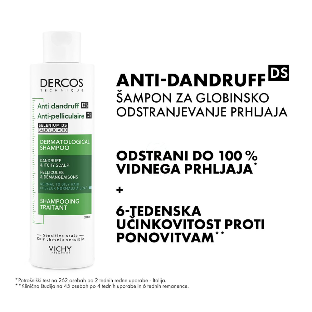 Vichy Dercos, šampon proti prhljaju za normalne in mastne lase (200 ml)