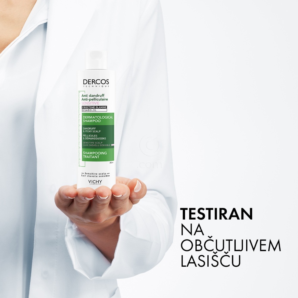 Vichy Dercos Antipelliculare Sensitive, negovalni šampon proti prhljaju za občutljive lase (200 ml)