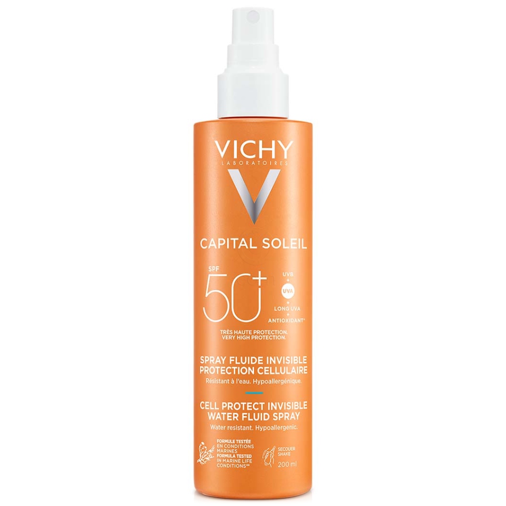 Vichy Capital Soleil, fluid na vodni osnovi v pršilu za zaščito kožnih celic - ZF50+ (200 ml)
