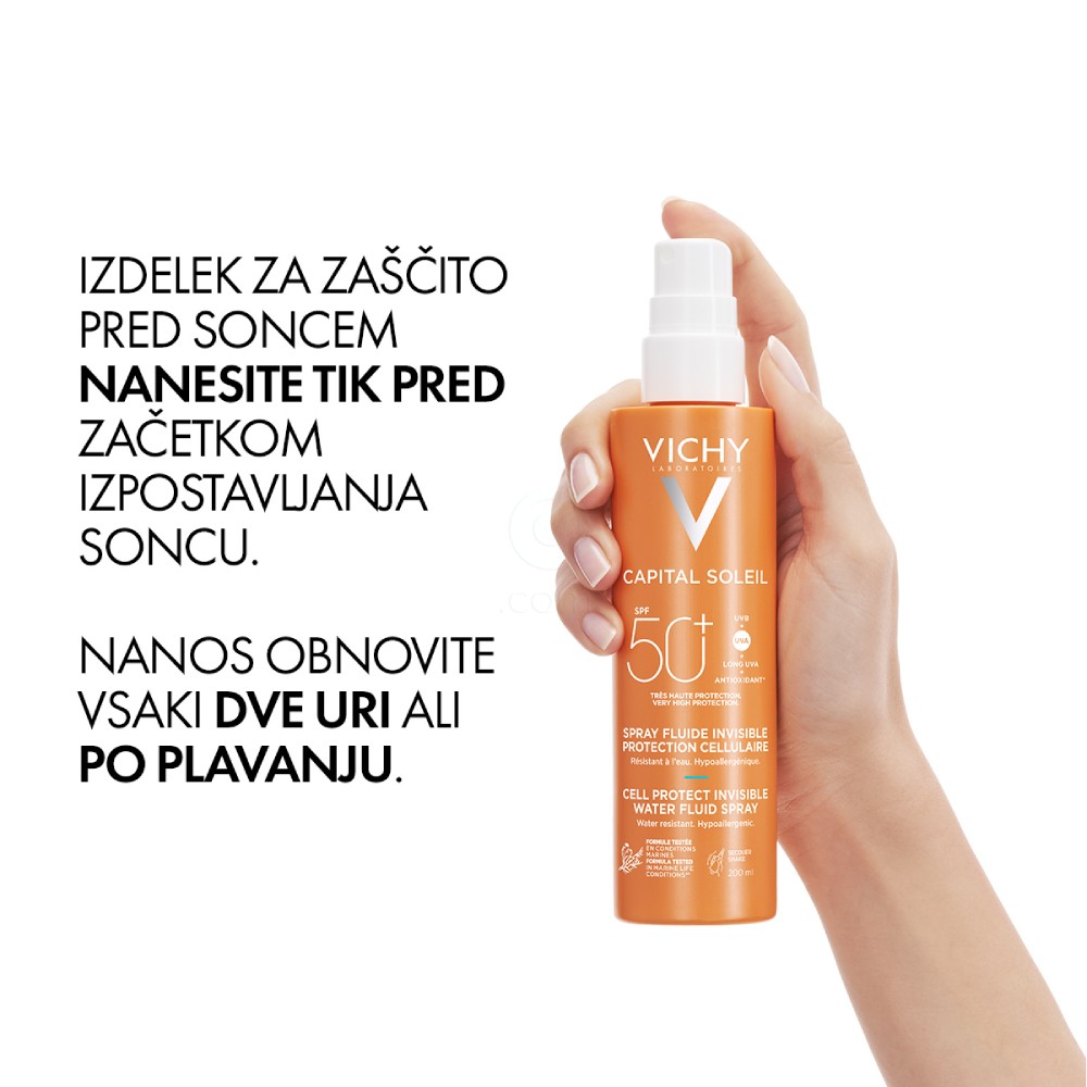 Vichy Capital Soleil, fluid na vodni osnovi v pršilu za zaščito kožnih celic - ZF50+ (200 ml)