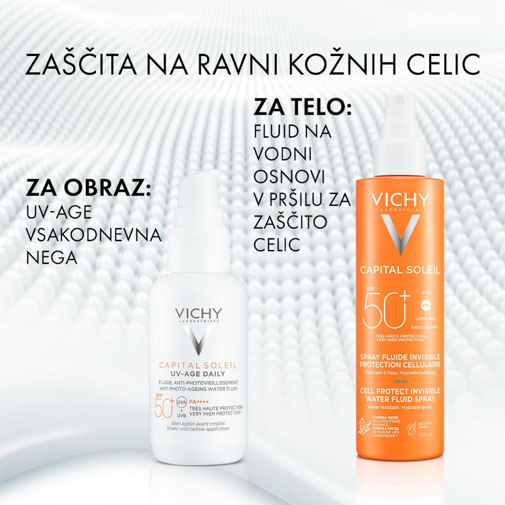 Vichy Capital Soleil, fluid na vodni osnovi v pršilu za zaščito kožnih celic - ZF50+ (200 ml)