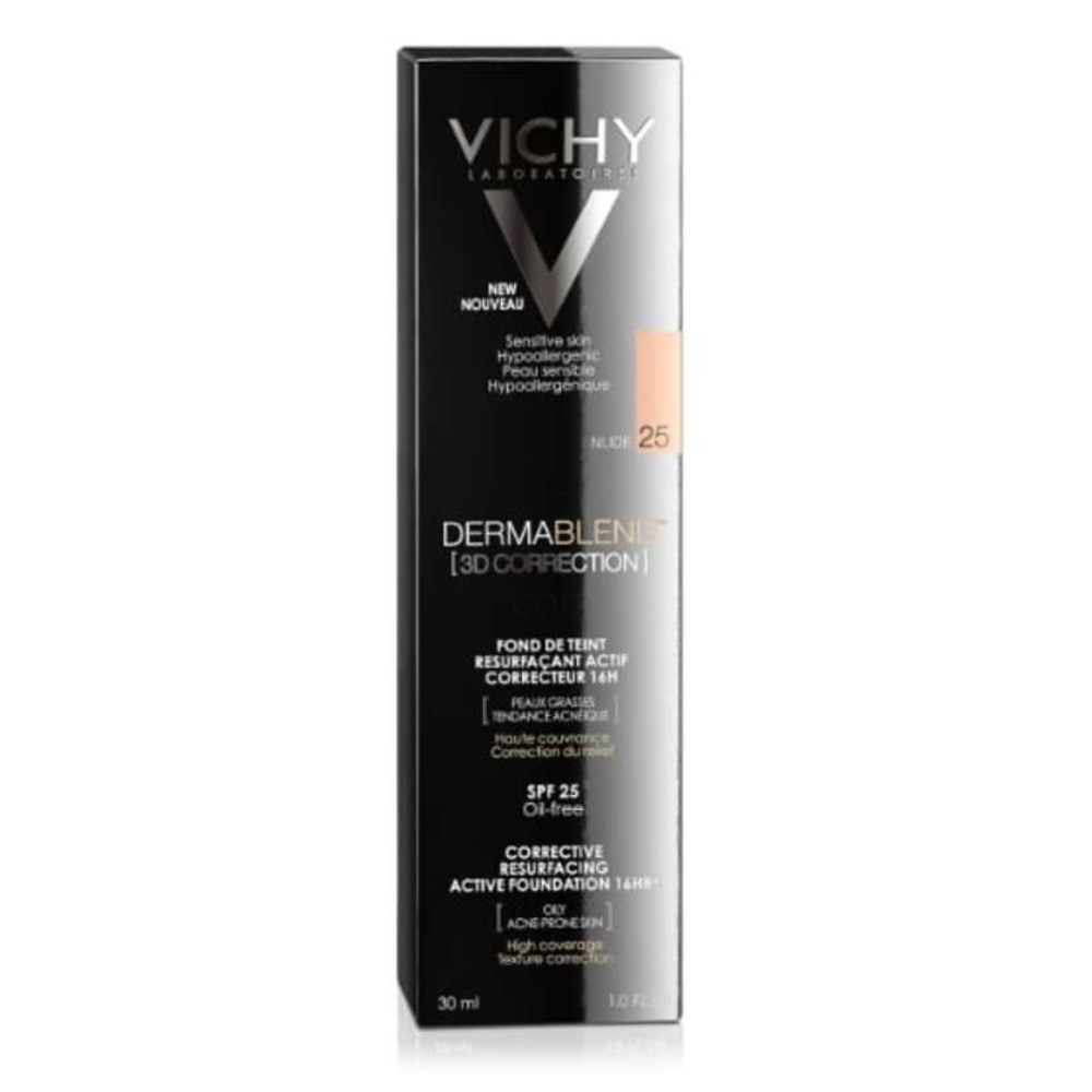 Vichy Dermablend 3D-25-Nude, korektivni puder za mastno kožo, nagnjeno k aknam (30 ml)