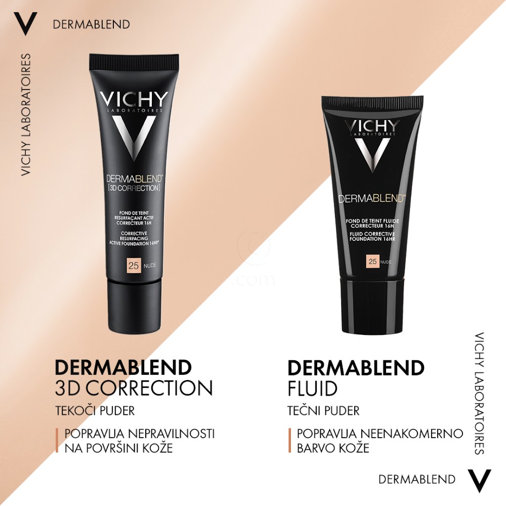 Vichy Dermablend 3D-25-Nude, korektivni puder za mastno kožo, nagnjeno k aknam (30 ml)