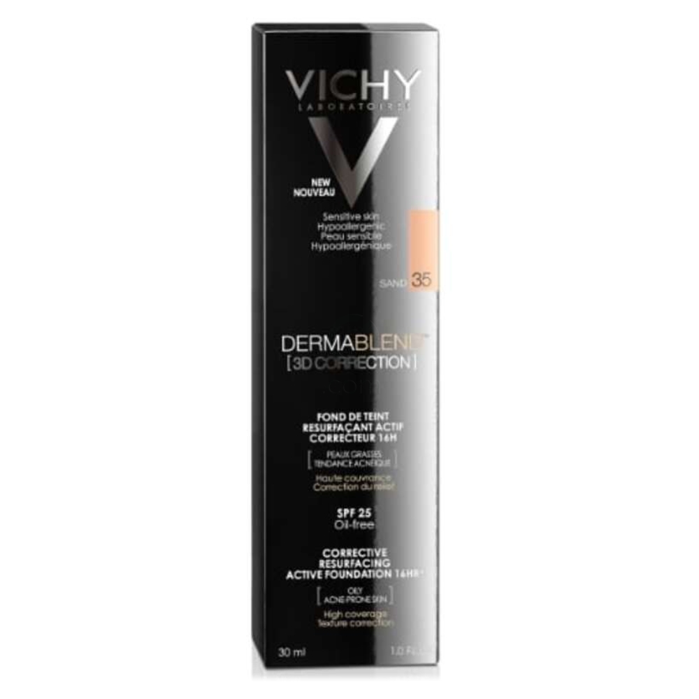  Vichy Dermablend 3D-35-Sand, korektivni puder za mastno kožo, nagnjeno k aknam (30 ml) 