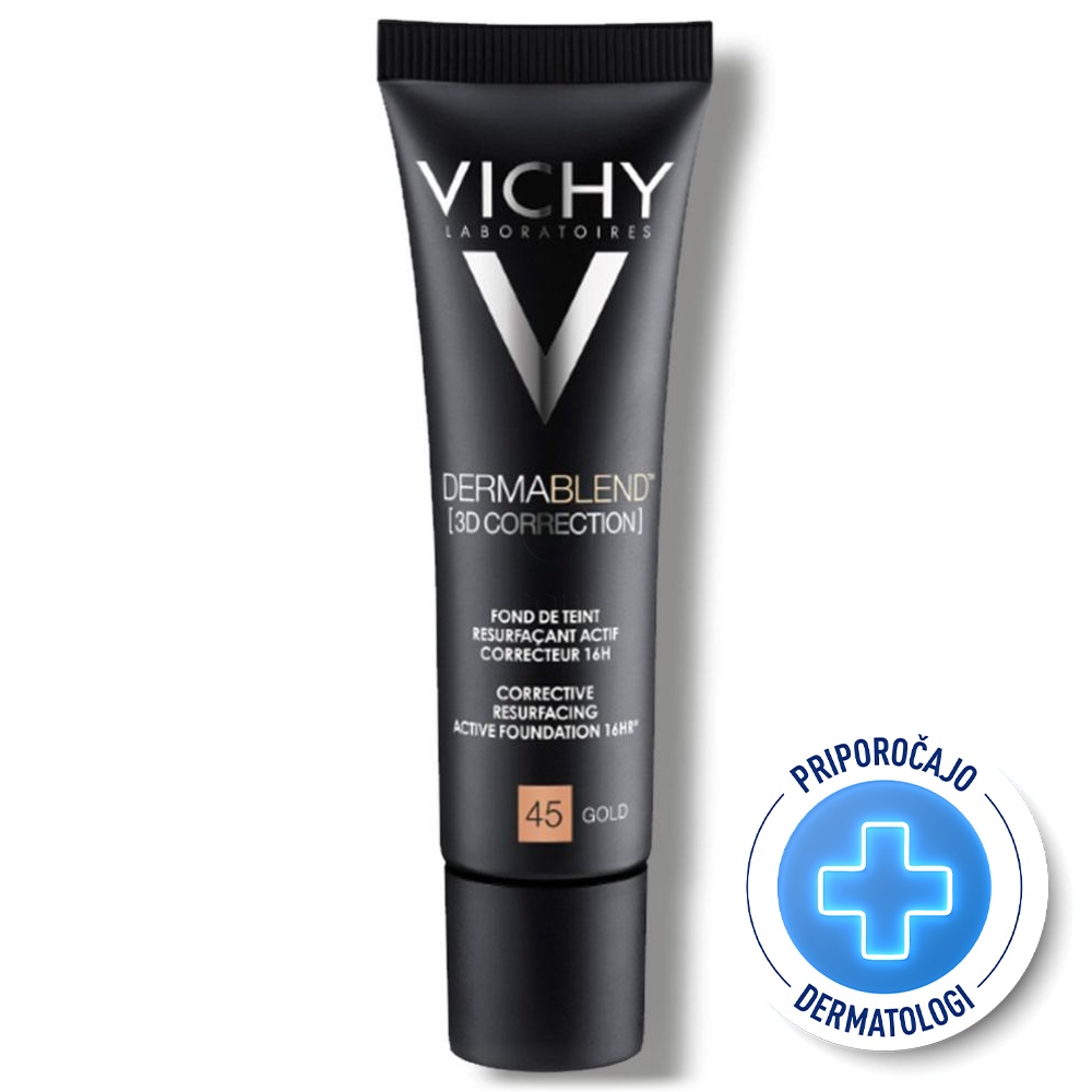 Vichy Dermablend 3D-45-Gold, korektivni puder za mastno kožo, nagnjeno k aknam (30 ml)