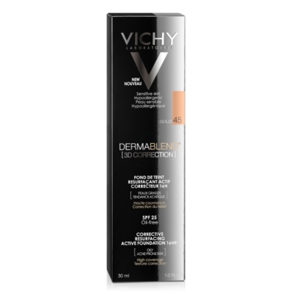  Vichy Dermablend 3D-45-Gold, korektivni puder za mastno kožo, nagnjeno k aknam (30 ml)