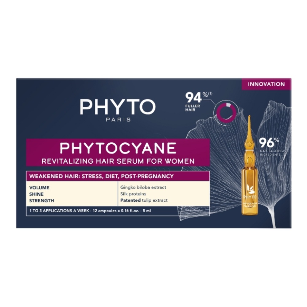 Phytocyane, nega proti reaktivnemu izpadanju las za ženske (12 x 5 ml)