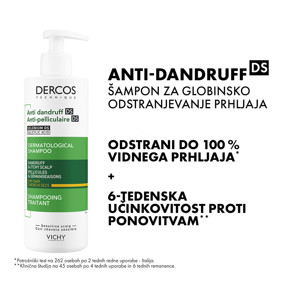 Vichy Dercos, šampon proti prhljaju za suhe lase (390 ml)