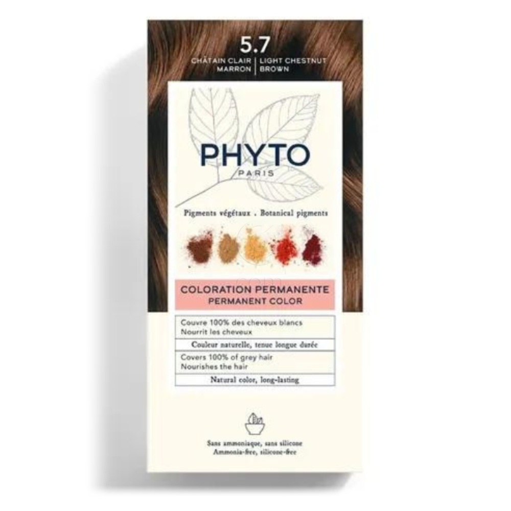 Phyto Phytocyane Phytocolor, set za barvanje las - kostanjevo svetlo rjava 5.7 (1 set)