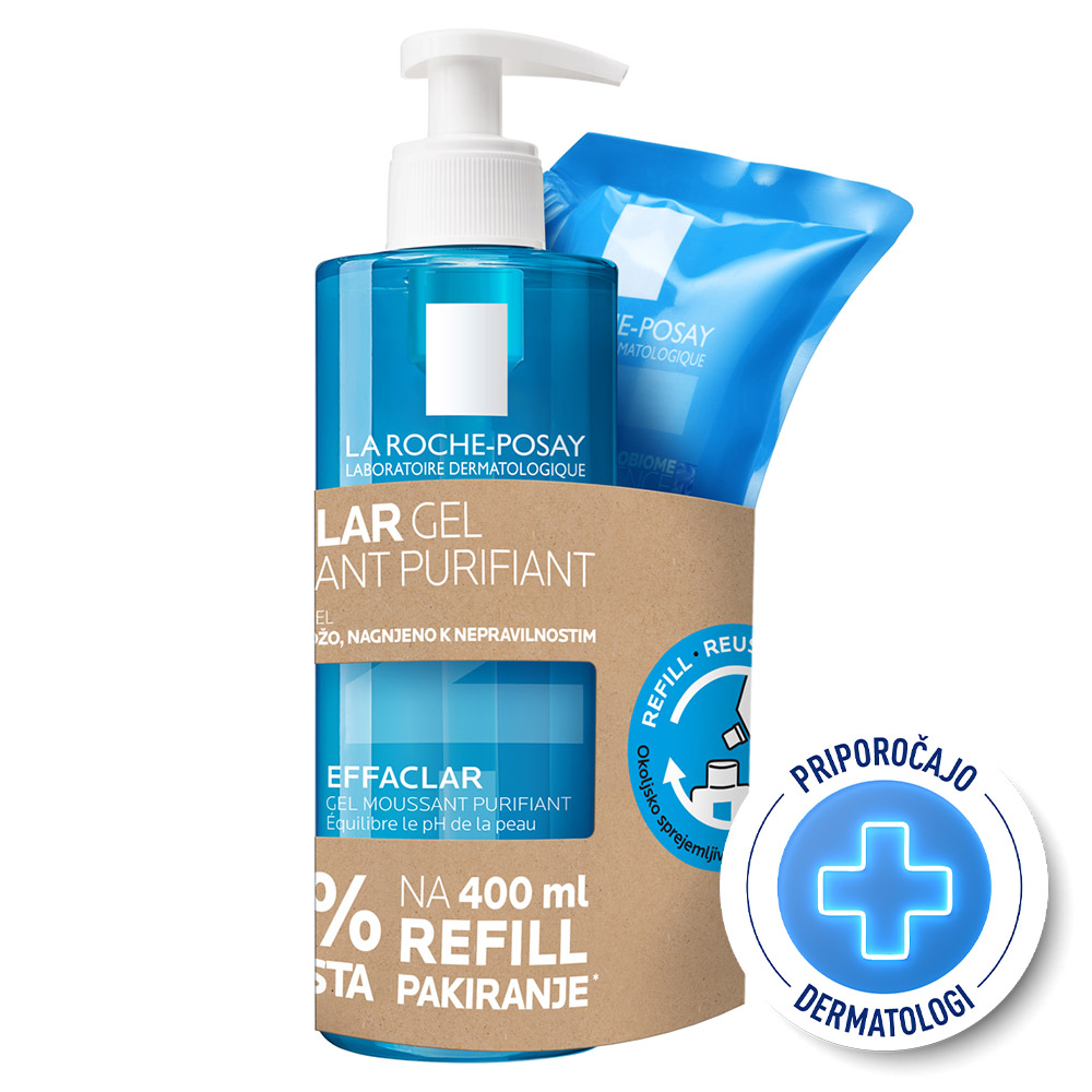 LRP Effaclar +M, peneči gel + eko polnilo za kožo nagnjeno k aknam in nepravilnostim - paket čiščenje + polnilo (2 x 400 ml)