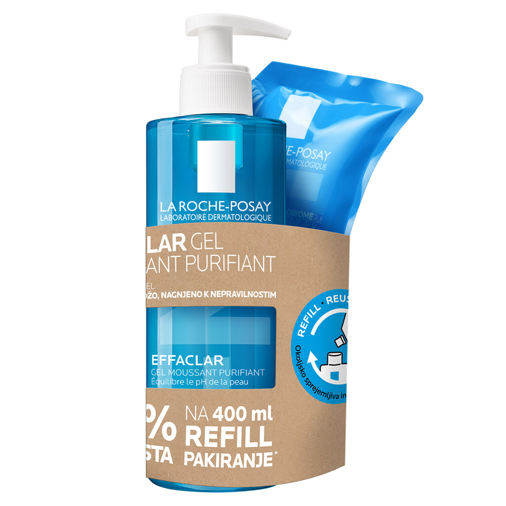 LRP Effaclar +M, peneči gel + eko polnilo za kožo nagnjeno k aknam in nepravilnostim - paket čiščenje + polnilo (2 x 400 ml)