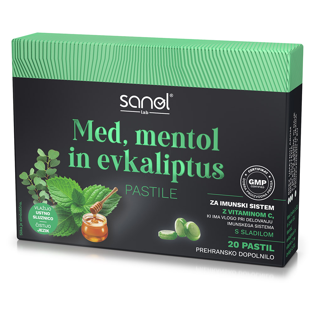 Sanol Lab, pastile z medom, mentolom in evkaliptusom (20 pastil)