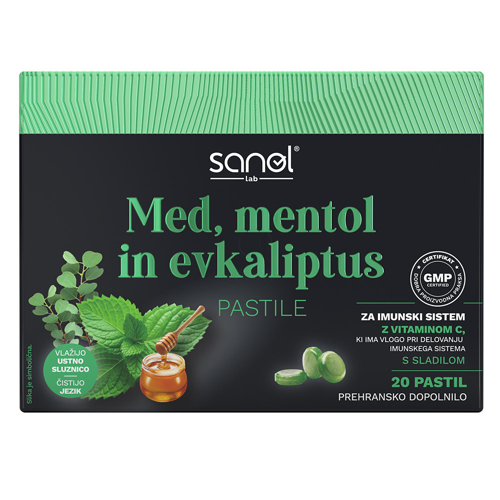 Sanol Lab, pastile z medom, mentolom in evkaliptusom (20 pastil)