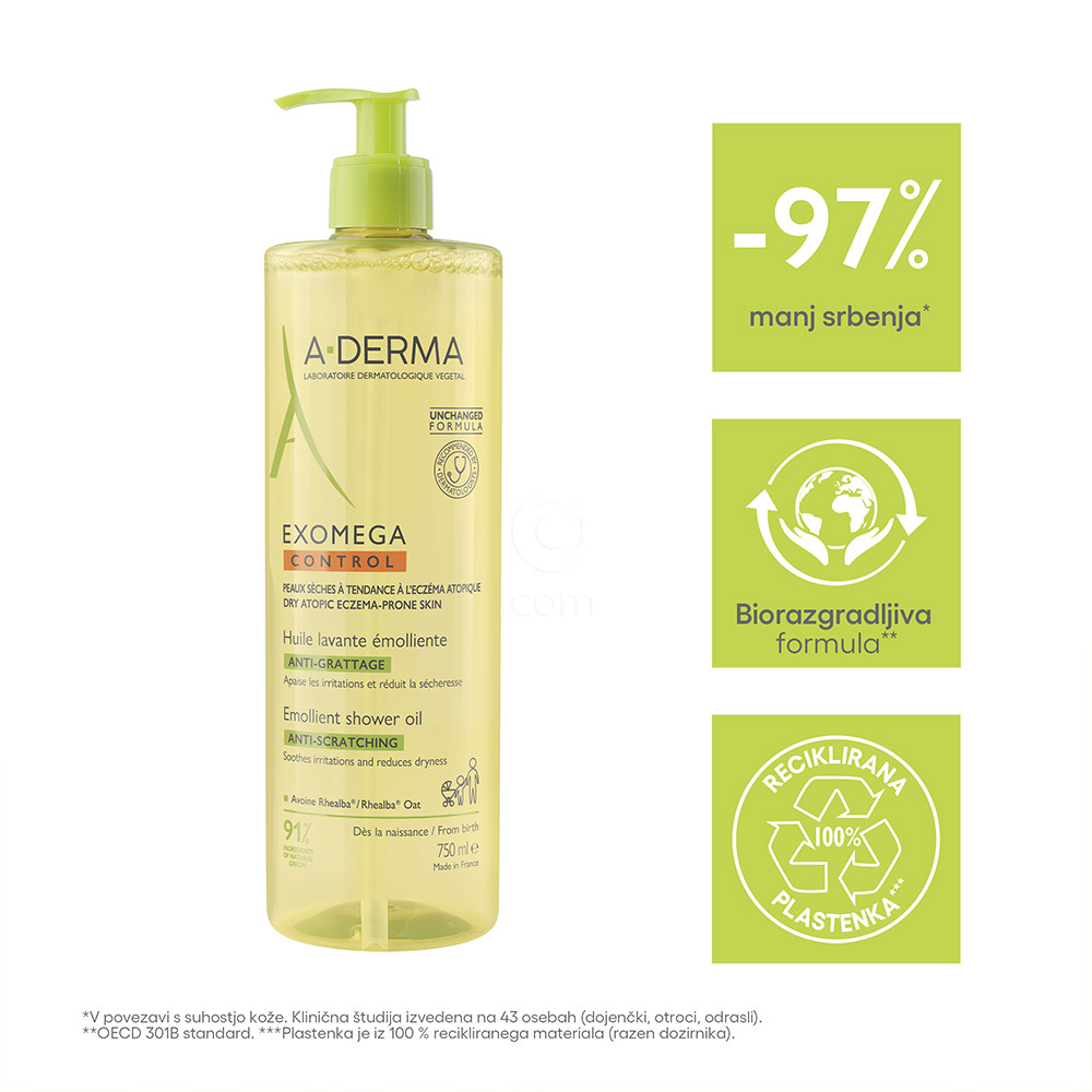 A-Derma Exomega Control, emolientno čistilno olje za tuširanje (750 ml)