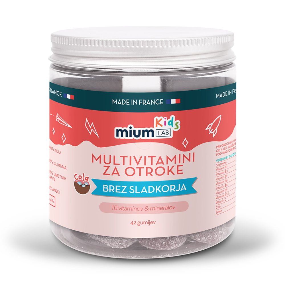 Mium LAB multivitamini za otroke, gumiji brez sladkorja (42 gumijev)