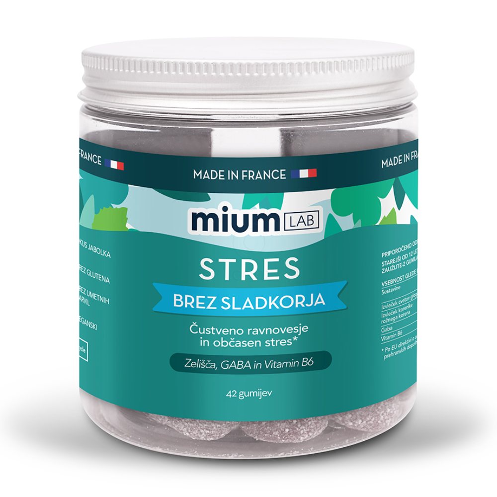 Mium LAB stres, gumiji brez sladkorja (42 gumijev)