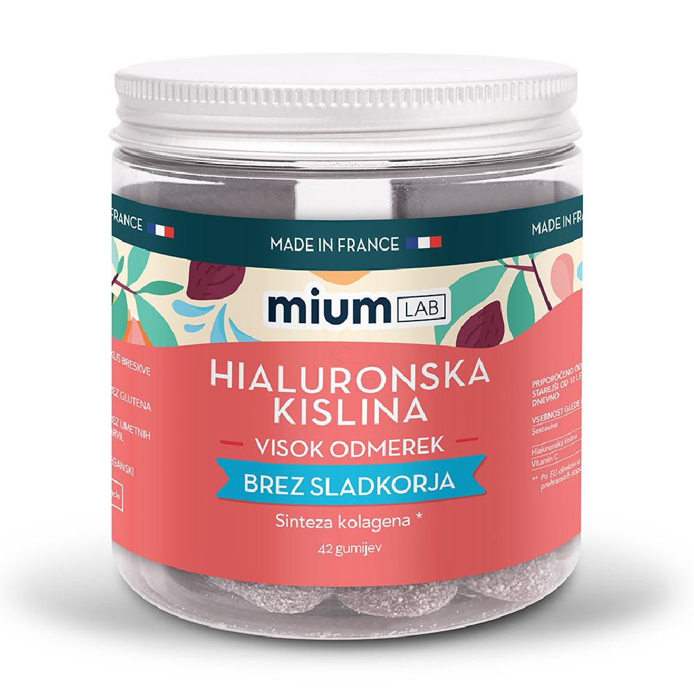 Mium LAB hialuronska kislina, gumiji brez sladkorja (42 gumijev)