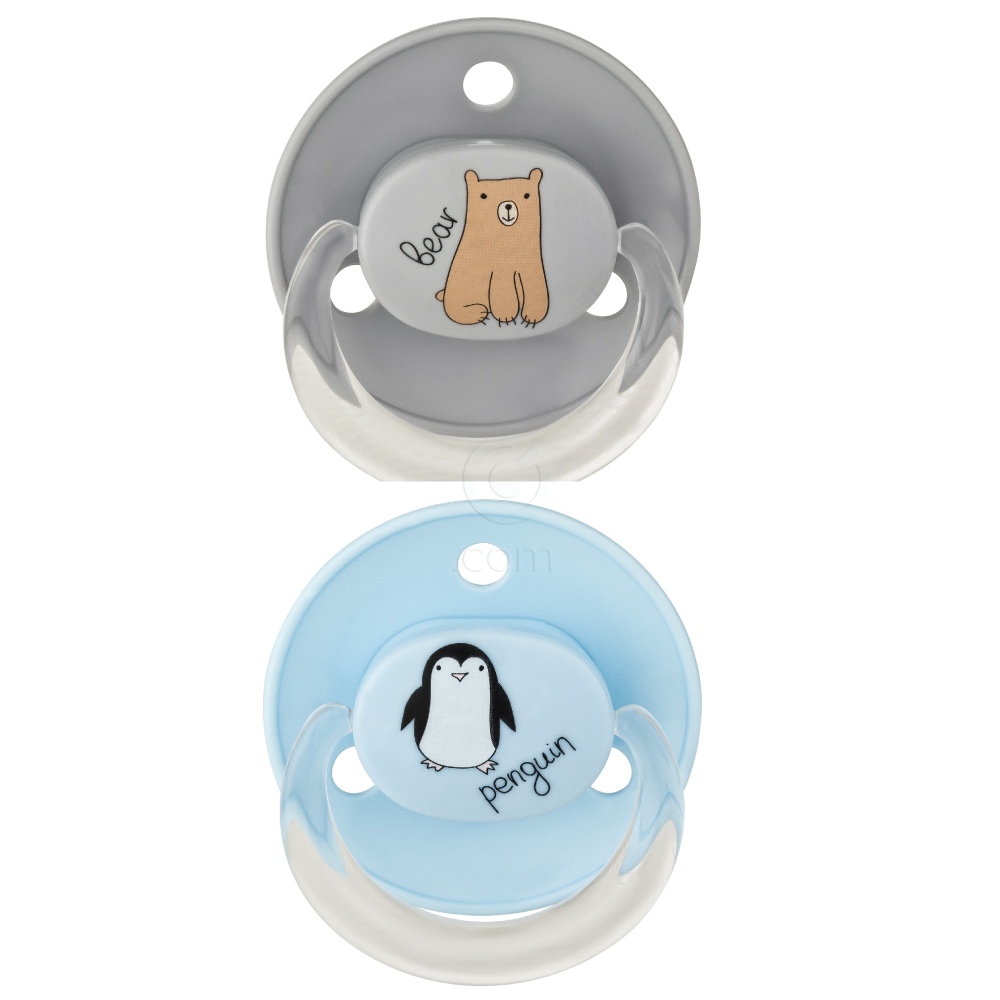 Baby-Nova, okrogla silikonska duda z obročkom, dekor - 0 do 24 mesecev (2 dudi)