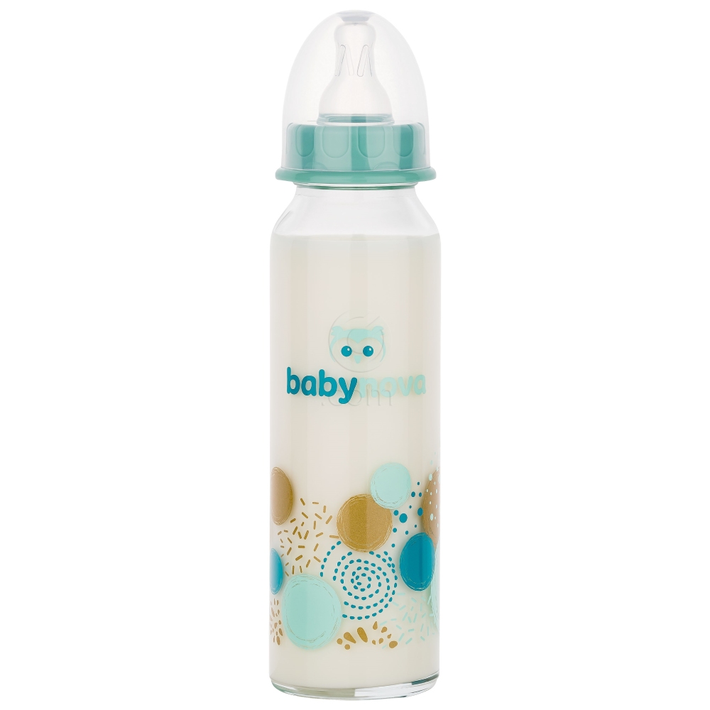 Baby-Nova, dekorirana steklena steklenička - pretok M (240 ml)