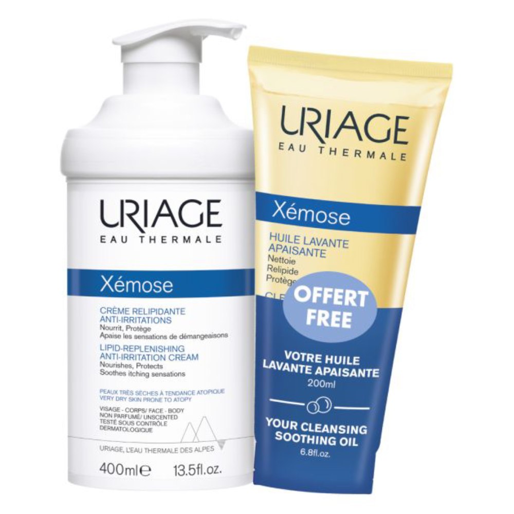 Uriage Xemose, paket - emolientna krema in olje za umivanje (400 ml + 200 ml)