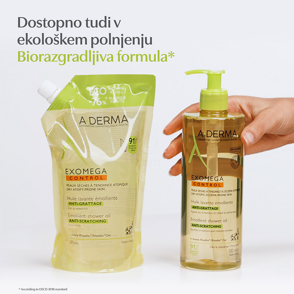 A-Derma Exomega Control, emolientno čistilno olje za tuširanje za atopijsko kožo (500 ml)
