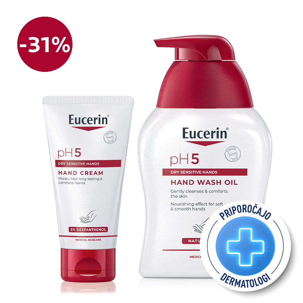 Eucerin pH5, rutina za suho in občutljivo kožo rok (250 ml + 75 ml)